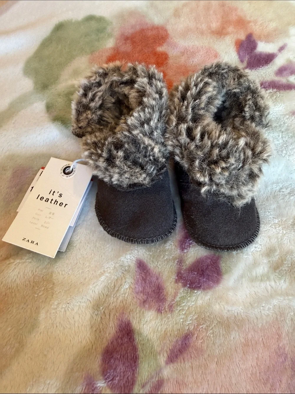 Zara Baby Soft Suede Booties - Dark Gray